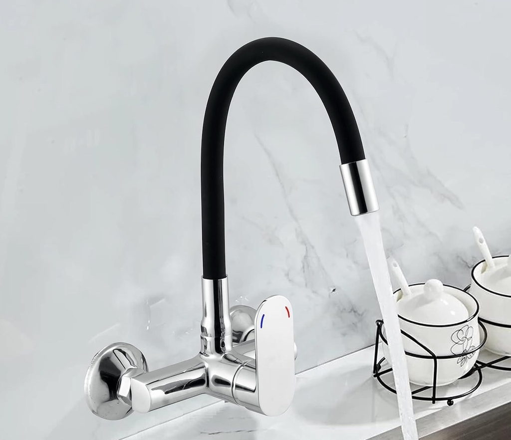 Wall Mounted Sink Mixer with Flexible 360 Degree Swivel Spout