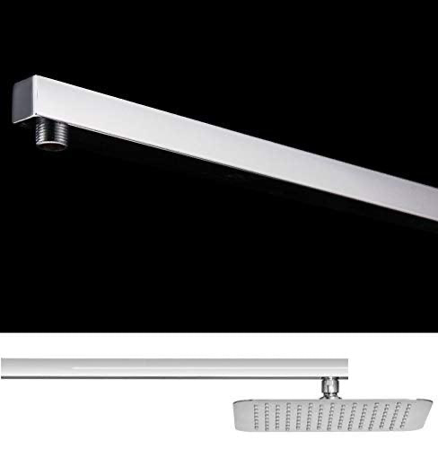 Square Shower Arm with Wall Flange | Stainless Steel with Brass Coupling (15 inches)